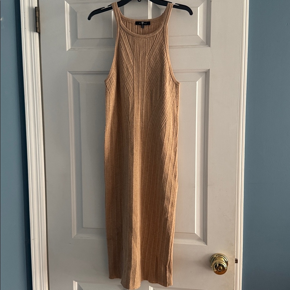 7 For All Mankind Beige Ribbed Knit Dress